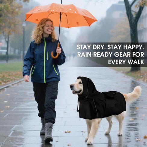 Dog Raincoat XXL, Waterproof Dog Raincoats for Large Dogs with Hood, Leash Hole, Reflect Strips, Ideal for Rain, Snow, Windy Weather & Outdoor Walks, Camping, Hiking - Black in Saudi Arabia