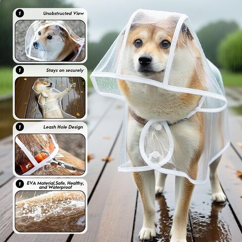 Transparent Dog Raincoat with Hood Waterproof and Stylish Pet Rain Gear for Small and Medium Dogs for Rainy Days and Outdoor Walks in Saudi Arabia