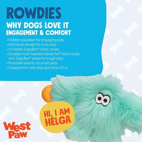 WEST PAW Rowdies Helga Durable Plush Dog Toy with Reinforced Seams Chew Resistant HardyTex Fabric and Interactive Squeaker for Safe Indoor and Outdoor Playtime Bundle for Dogs - Seafoam in Saudi Arabia
