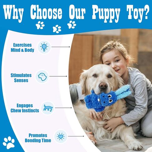 Donkey Squeaky Dog Toys to Keep Them Busy, Stuffed Plush Dog Birthday Toy Crinkle Pet Puppy Tug Toy for Small Medium Large Dogs(Blue) in Saudi Arabia