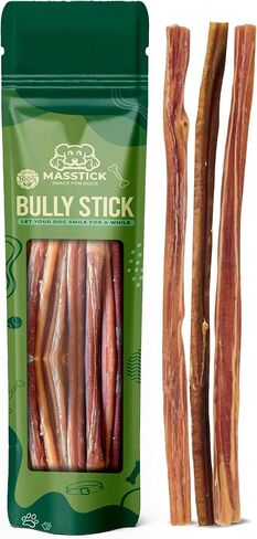 MASSTICK Jumbo Bully Sticks للكلاب 6 بوصة - سميكة جدًا، طويلة الأمد، خالية من الرائحة - أعواد مضغ البقر للكلاب - جميعها طبيعية وقابلة للهضم بالكامل للكلاب الصغيرة والكبيرة - حقيبة 8 أونصة in Kuwait