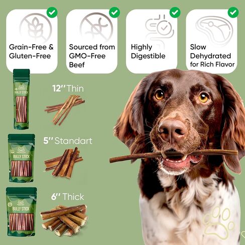 MASSTICK Jumbo Bully Sticks للكلاب 6 بوصة - سميكة جدًا، طويلة الأمد، خالية من الرائحة - أعواد مضغ البقر للكلاب - جميعها طبيعية وقابلة للهضم بالكامل للكلاب الصغيرة والكبيرة - حقيبة 8 أونصة in Kuwait