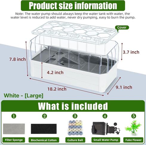 Turtle Habitat Spacious Turtle Tank Kit with Rain Shower Filter SPA & Easy Drain - Perfect for Baby Turtles, Red Eared Sliders Tortoises White, 18.2×9.2×8 Inch in Saudi Arabia