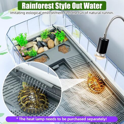 Turtle Habitat Spacious Turtle Tank Kit with Rain Shower Filter SPA & Easy Drain - Perfect for Baby Turtles, Red Eared Sliders Tortoises White, 18.2×9.2×8 Inch in Saudi Arabia