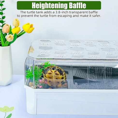 Turtle Habitat Spacious Turtle Tank Kit with Rain Shower Filter SPA & Easy Drain - Perfect for Baby Turtles, Red Eared Sliders Tortoises White, 18.2×9.2×8 Inch in Saudi Arabia