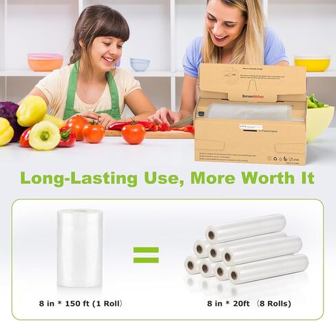 Bonsenkitchen 11"x150' Vacuum Sealer Bags with Cutter for Food Storage | Commercial Grade, Meal Prep and Sous Vide Cooking, Puncture Resistant Heavy Duty Design, BPA Free Food Grade Safe Material in Kuwait