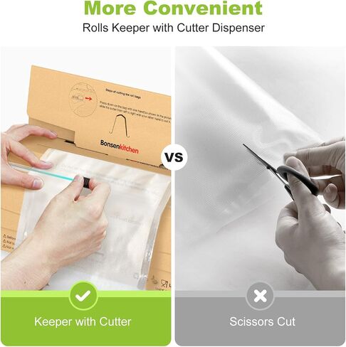 Bonsenkitchen 11"x150' Vacuum Sealer Bags with Cutter for Food Storage | Commercial Grade, Meal Prep and Sous Vide Cooking, Puncture Resistant Heavy Duty Design, BPA Free Food Grade Safe Material in Kuwait