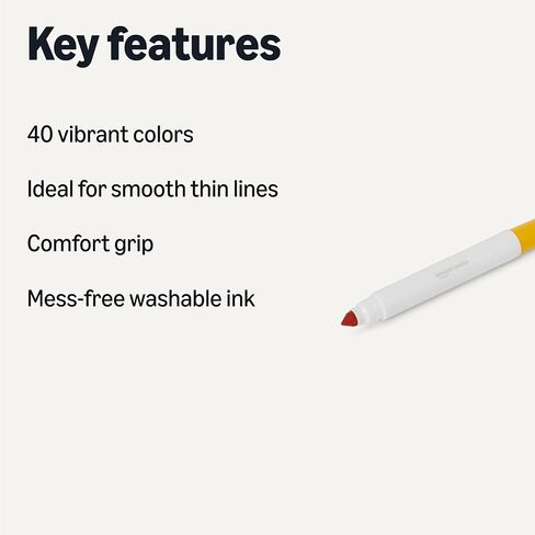 Amazon Basics Supertip 40 Colors Washable Markers, Pack of 40, Multicolored in Saudi Arabia