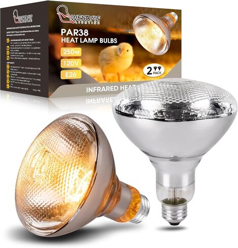 250 Watt Heat Lamp Bulbs for Chickens, PAR38 Clear Glass Brooder Heat Lamp, Infrared Reflector Heat Bulbs for Pets, Bathroom, Food, Light Therapy 2 Pack in Saudi Arabia