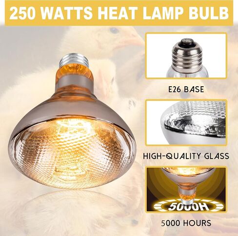 250 Watt Heat Lamp Bulbs for Chickens, PAR38 Clear Glass Brooder Heat Lamp, Infrared Reflector Heat Bulbs for Pets, Bathroom, Food, Light Therapy 2 Pack in Saudi Arabia