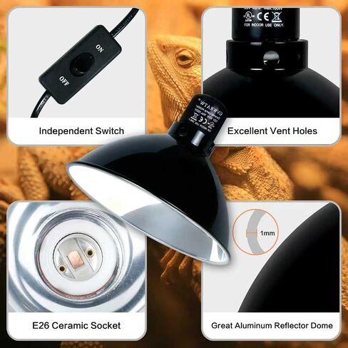 Reptile Lamp Fixture with Dimming Thermostat – Deep Dome Heat Lamp Holder with Adjustable Temperature Control, Compatible with Basking Bulbs & UVB Lights up to 160W. in Saudi Arabia
