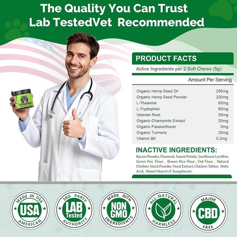 Hemp Calming Chews for Dogs Calming Chews - Anxiety Relief Treats, Dog Calming Relaxing Treats Care Hemp Quiet Moments for Dogs Thunderstorm Fireworks Separation Anxiety Relief, Bacon, 120 Ct in Saudi Arabia