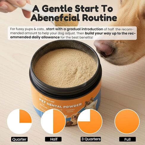 Dog Teeth Cleaning Powder - Plaque & Tartar Control, Breath Fresheners with Natural Seaweed, Probiotics, Vitamins, Turmeric & Enzymes for All Dogs & Cats (Chicken Flavor, 75 Scoops) in Saudi Arabia
