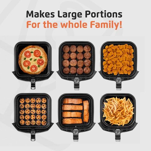 مقلاة هوائية مونديا - مقلاة هوائية كبيرة جدًا سعة 8.6 لتر، 2 وحدة تحكم بسيطة في القرص، 1800 واط - تقنية توزيع الحرارة السريعة، طهي منخفض الدهون وسعرات حرارية أقل - سلة مربعة قابلة للإزالة - أسود in Kuwait