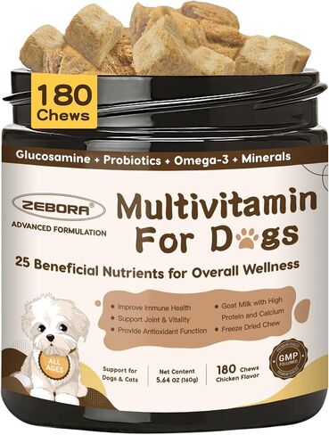 ZEBORA Dog Multivitamin with Probiotics - Dog Vitamins and Supplements - Multivitamin for Dogs with Glucosamine, Omega 3 and Probiotics for Dogs Digestion, Immunity, Joint, Skin and Coat - 180ct in Saudi Arabia