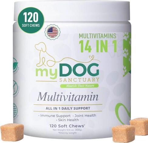 14 in 1- Multivitamin for Dogs 120 Chews - Daily Support for Active & Aging Dogs Vitamin A, D3, E, C, and B-Complex for Joint, Skin, Coat, Immune - Dog Multivitamins, Bacon Flavor in Saudi Arabia