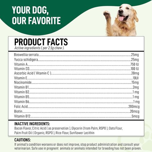 14 in 1- Multivitamin for Dogs 120 Chews - Daily Support for Active & Aging Dogs Vitamin A, D3, E, C, and B-Complex for Joint, Skin, Coat, Immune - Dog Multivitamins, Bacon Flavor in Saudi Arabia