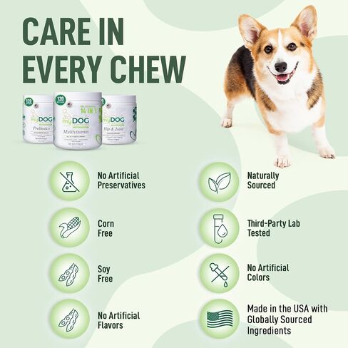 14 in 1- Multivitamin for Dogs 120 Chews - Daily Support for Active & Aging Dogs Vitamin A, D3, E, C, and B-Complex for Joint, Skin, Coat, Immune - Dog Multivitamins, Bacon Flavor in Saudi Arabia