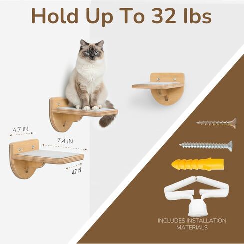 أرفف حائط للقطط بوزن 45 رطلاً مع 3 خطوات مضادة للانزلاق، وأثاث ورف على جدران القطط مثبتة لتوفير المساحة مع وسادة قابلة للغسل للتسلق، ورف داخلي للقطط الكبيرة (خطوات حائط طبيعية للقطط) in Kuwait