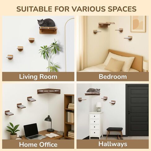 أرفف حائط للقطط بوزن 45 رطلاً مع 3 خطوات مضادة للانزلاق، وأثاث ورف على جدران القطط مثبتة لتوفير المساحة مع وسادة قابلة للغسل للتسلق، ورف داخلي للقطط الكبيرة (خطوات حائط طبيعية للقطط) in Kuwait