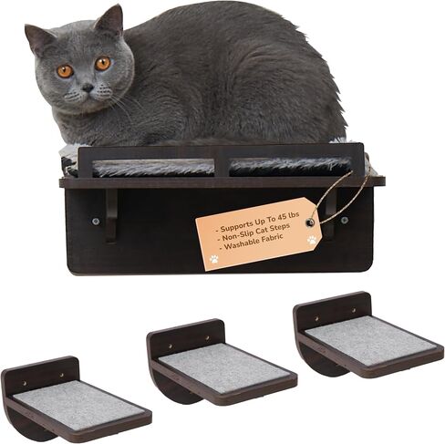 45LBS Cat Wall Shelves with 3 Non-Slips Steps, Space-Saving Mounted Cats Walls Furniture & Shelf with Washable Cushion for Climbing, Indoor Shelf for Large Cats (Natural, Cat Wall Steps) in Saudi Arabia