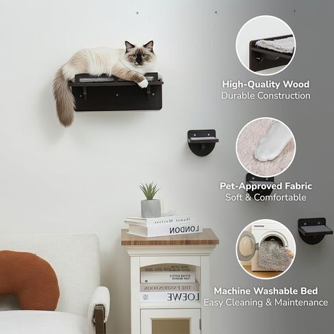45LBS Cat Wall Shelves with 3 Non-Slips Steps, Space-Saving Mounted Cats Walls Furniture & Shelf with Washable Cushion for Climbing, Indoor Shelf for Large Cats (Natural, Cat Wall Steps) in Saudi Arabia