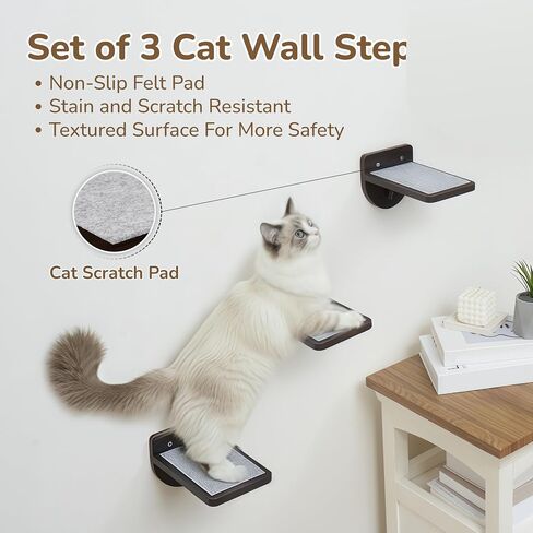 45LBS Cat Wall Shelves with 3 Non-Slips Steps, Space-Saving Mounted Cats Walls Furniture & Shelf with Washable Cushion for Climbing, Indoor Shelf for Large Cats (Natural, Cat Wall Steps) in Saudi Arabia