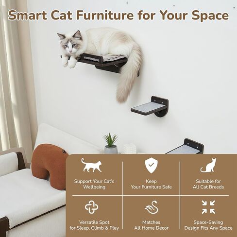 45LBS Cat Wall Shelves with 3 Non-Slips Steps, Space-Saving Mounted Cats Walls Furniture & Shelf with Washable Cushion for Climbing, Indoor Shelf for Large Cats (Natural, Cat Wall Steps) in Saudi Arabia