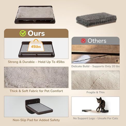 45LBS Cat Wall Shelves with 3 Non-Slips Steps, Space-Saving Mounted Cats Walls Furniture & Shelf with Washable Cushion for Climbing, Indoor Shelf for Large Cats (Natural, Cat Wall Steps) in Saudi Arabia