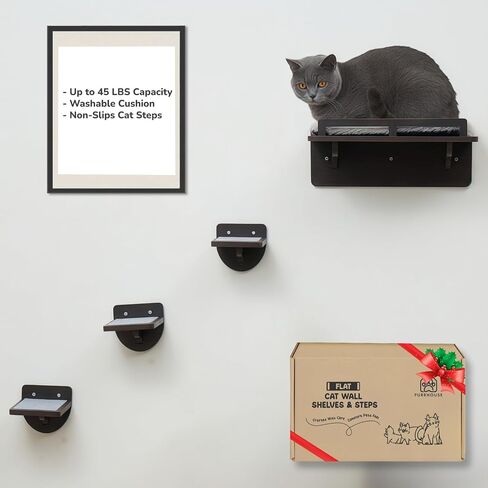 45LBS Cat Wall Shelves with 3 Non-Slips Steps, Space-Saving Mounted Cats Walls Furniture & Shelf with Washable Cushion for Climbing, Indoor Shelf for Large Cats (Natural, Cat Wall Steps) in Saudi Arabia