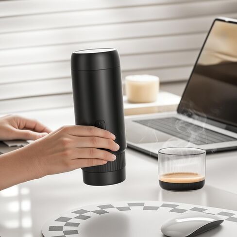 ماكينة قهوة اسبريسو محمولة، سوداء، حجم صغير للسفر، شحن USB، تشغيل يدوي، قاعدة كوب زجاجية، 7.62 × 6.93 بوصة in Kuwait