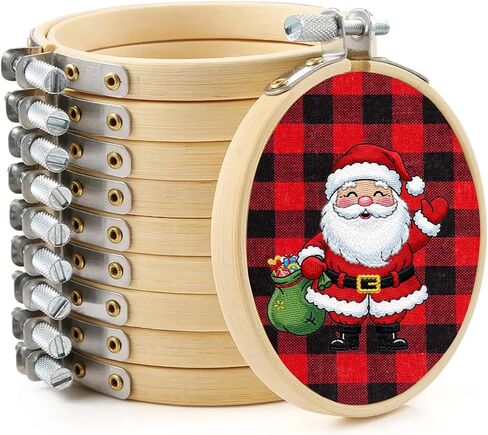 Pllieay 10 Pieces 4 Inch Round Embroidery Hoops Bamboo Circle Cross Stitch Hoop Rings for Art Craft Sewing in Kuwait