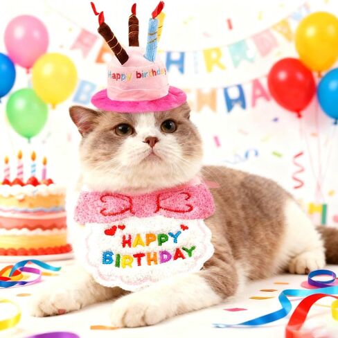 Dog Birthday Cake Hat & Bandana Scarfs Set Blue, Cute Dog Happy Birthday Hat Pet Cap Headwear Hat with 5 Colorful Candles, Dog/Cat Birthday Party Supplies Decorations (Blue) in Saudi Arabia