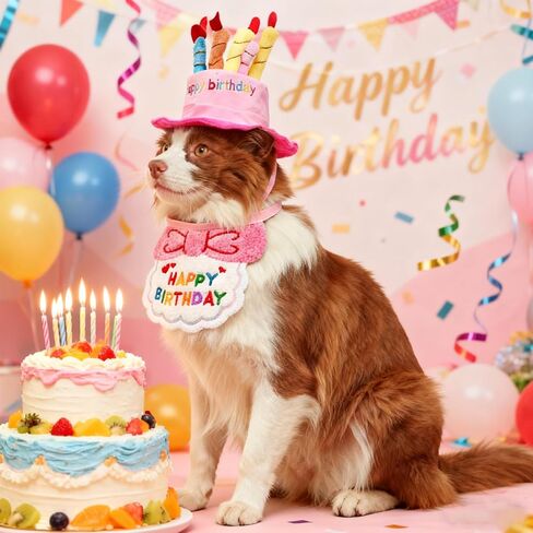 Dog Birthday Cake Hat & Bandana Scarfs Set Blue, Cute Dog Happy Birthday Hat Pet Cap Headwear Hat with 5 Colorful Candles, Dog/Cat Birthday Party Supplies Decorations (Blue) in Saudi Arabia