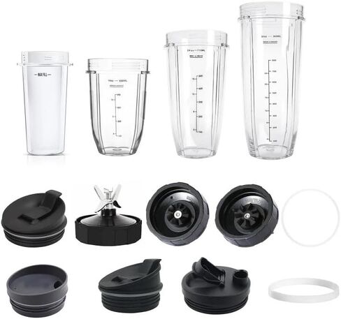 قطع غيار عصارة NUTRI Ninja - أكواب 16/18/24/32 أونصة، وحشية مطاطية وغطاء مانع للتسرب - متينة وسهلة الاستبدال (أ) in Saudi Arabia