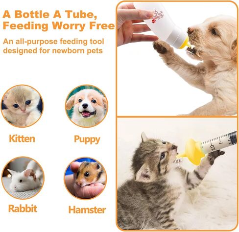 Pet Feeding Nipple with Syringe, Soft Silicone Nursing Pet Feeding Bottle, Ventilation Valve Resistant Tearing for Puppies, Kittens, Rabbit, Small Wildlife (Yellow) in Saudi Arabia
