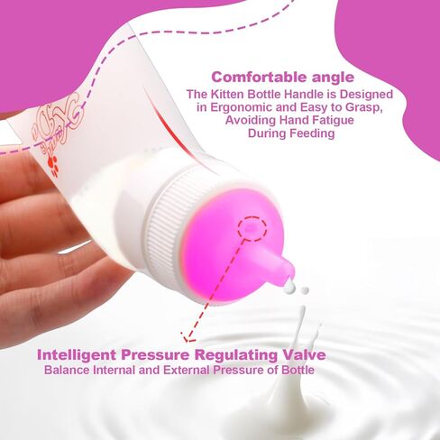 حلمة تغذية الحيوانات الأليفة مع حقنة، زجاجة تغذية الحيوانات الأليفة من السيليكون الناعم، صمام تهوية مقاوم للتمزق للجراء والقطط والأرانب والحياة البرية الصغيرة (أصفر) in Kuwait