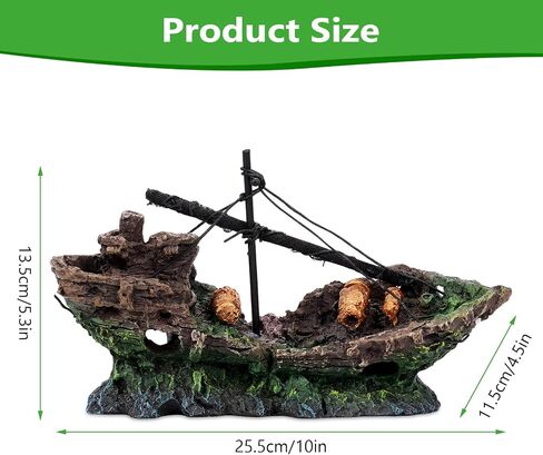 Big Ship Aquarium Decoration Resin - Large Weathered Sunken Shipwreck with Small Hole,Centerpiece for Fish Tank - Approx. 10" L x 4.5" W x 5.3" H(Big Ship) in Saudi Arabia