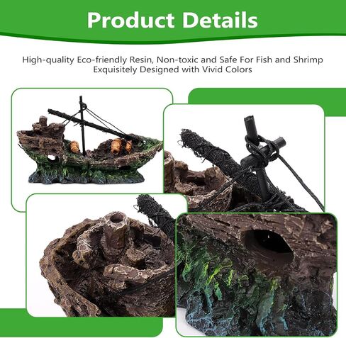 Big Ship Aquarium Decoration Resin - Large Weathered Sunken Shipwreck with Small Hole,Centerpiece for Fish Tank - Approx. 10" L x 4.5" W x 5.3" H(Big Ship) in Saudi Arabia