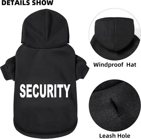 GreeJoy Security Dog Hoodie - سترة ناعمة ودافئة للكلاب مع فتحة للمقود للكلاب والقطط، أسود، صغير in Kuwait