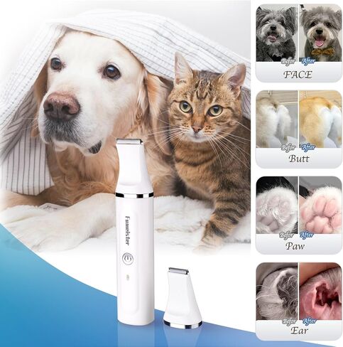 Dog Clippers for Grooming, Cordless Waterproof Dog Hair Trimmer with Type-C Charging, Low Noise for Trimming Cats & Dogs' Specific Areas Around Paws, Eyes & More (White) in Saudi Arabia
