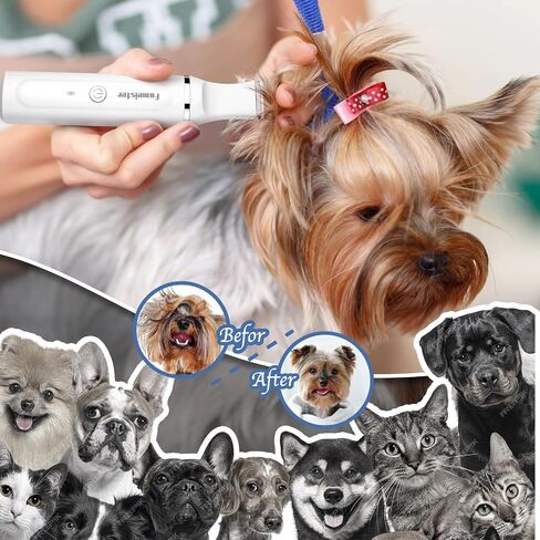 Dog Clippers for Grooming, Cordless Waterproof Dog Hair Trimmer with Type-C Charging, Low Noise for Trimming Cats & Dogs' Specific Areas Around Paws, Eyes & More (White) in Saudi Arabia