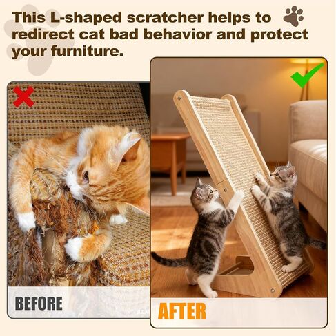 Paceray Cat Scratcher, Sisal Cat Scratcher Ramp, 27 inch L Shape Scratch Pad for Indoor Cats, Wall Furniture Protector(Large) in Saudi Arabia