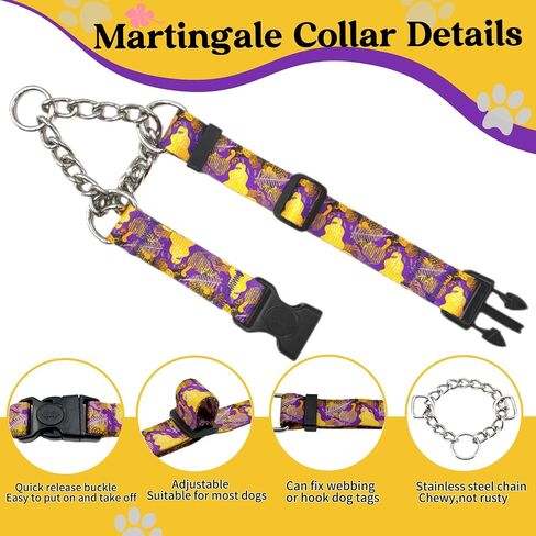 Martingale Dog Collar with Chain Stainless Steel, Nylon Dog Collar Flowers Pattern, Adjustable Training Walking Collar with Quick Release Buckle, Slip Chain Collar for Puppy Medium Large Dogs in Saudi Arabia