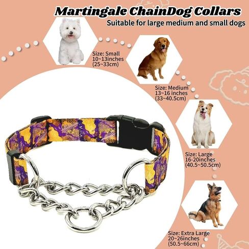 Martingale Dog Collar with Chain Stainless Steel, Nylon Dog Collar Flowers Pattern, Adjustable Training Walking Collar with Quick Release Buckle, Slip Chain Collar for Puppy Medium Large Dogs in Saudi Arabia