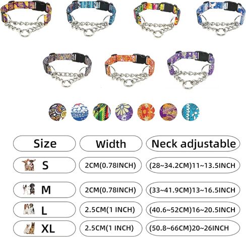 Martingale Dog Collar with Chain Stainless Steel, Nylon Dog Collar Flowers Pattern, Adjustable Training Walking Collar with Quick Release Buckle, Slip Chain Collar for Puppy Medium Large Dogs in Saudi Arabia