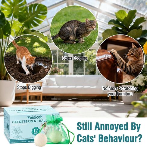 كرات بيضاء طاردة للقطط للاستخدام الخارجي والداخلي، كرات بيضاء طاردة طبيعية تمنع القطط من خدش الأثاث ومضغ الكرات طويلة الأمد (12 عبوة) in Kuwait