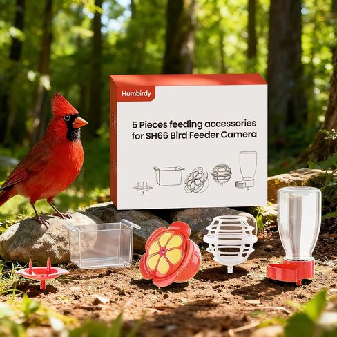5-Piece Bird Feeder Set with Hummingbird Nectar Feeder, Fruit Fork, Water Bottle, Mealworm Container & Suet Ball Feeder - Squirrel-Proof Outdoor Feeding Accessories for Garden (Yard-Red) in Saudi Arabia