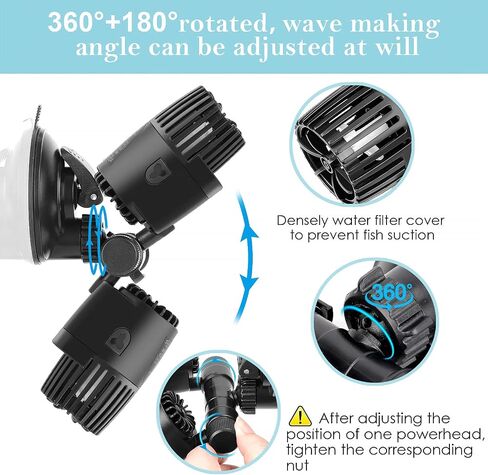 AQQA Aquarium Wave Maker، 8W/12W/20W/25W مضخة شفط مزدوجة لخزان الأسماك، مضخة دوران غاطسة فائقة الهدوء 110 فولت/60 هرتز، 360 درجة + 180 درجة قابلة للتعديل للمياه العذبة المالحة (8 واط 1585 جيجا في الساعة) in Kuwait