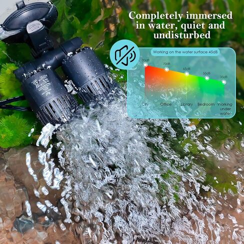AQQA Aquarium Wave Maker، 8W/12W/20W/25W مضخة شفط مزدوجة لخزان الأسماك، مضخة دوران غاطسة فائقة الهدوء 110 فولت/60 هرتز، 360 درجة + 180 درجة قابلة للتعديل للمياه العذبة المالحة (8 واط 1585 جيجا في الساعة) in Kuwait